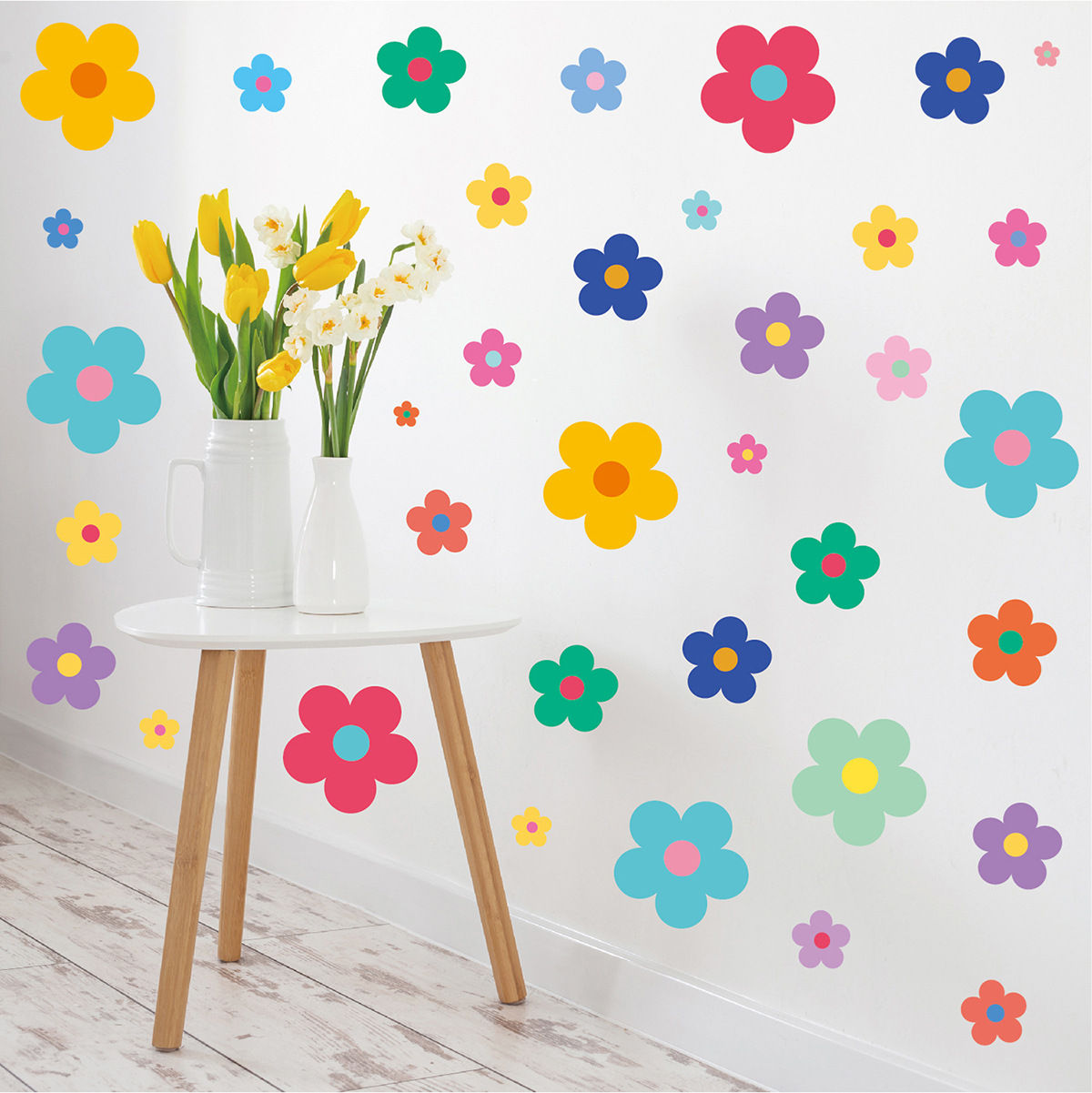 Colorful Fantasy Flower Wall Decals – Self-Adhesive, Contemporary Style, Multi