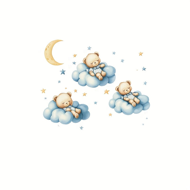 Thumbnail: 1pc Colorful Night Sky Clouds Sleeping Bear Sticker Self-Adhesive Wall Decal for