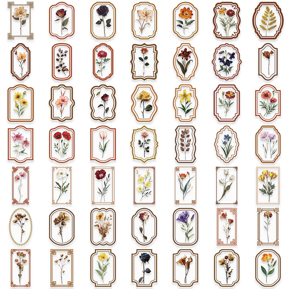 Thumbnail: 50pcs Colorful Retro Plants Stickers Trend Cartoon Flower Decals Decoration DIY 
