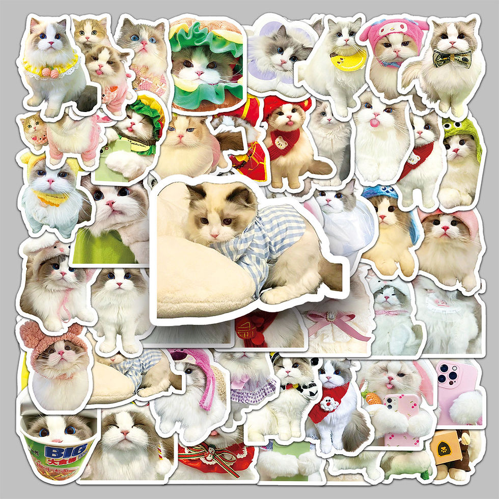 Thumbnail: 50Pcs Ragdoll Cat Stickers - Cute Cartoon Pet Decor for Water Bottle/Laptop - Wa