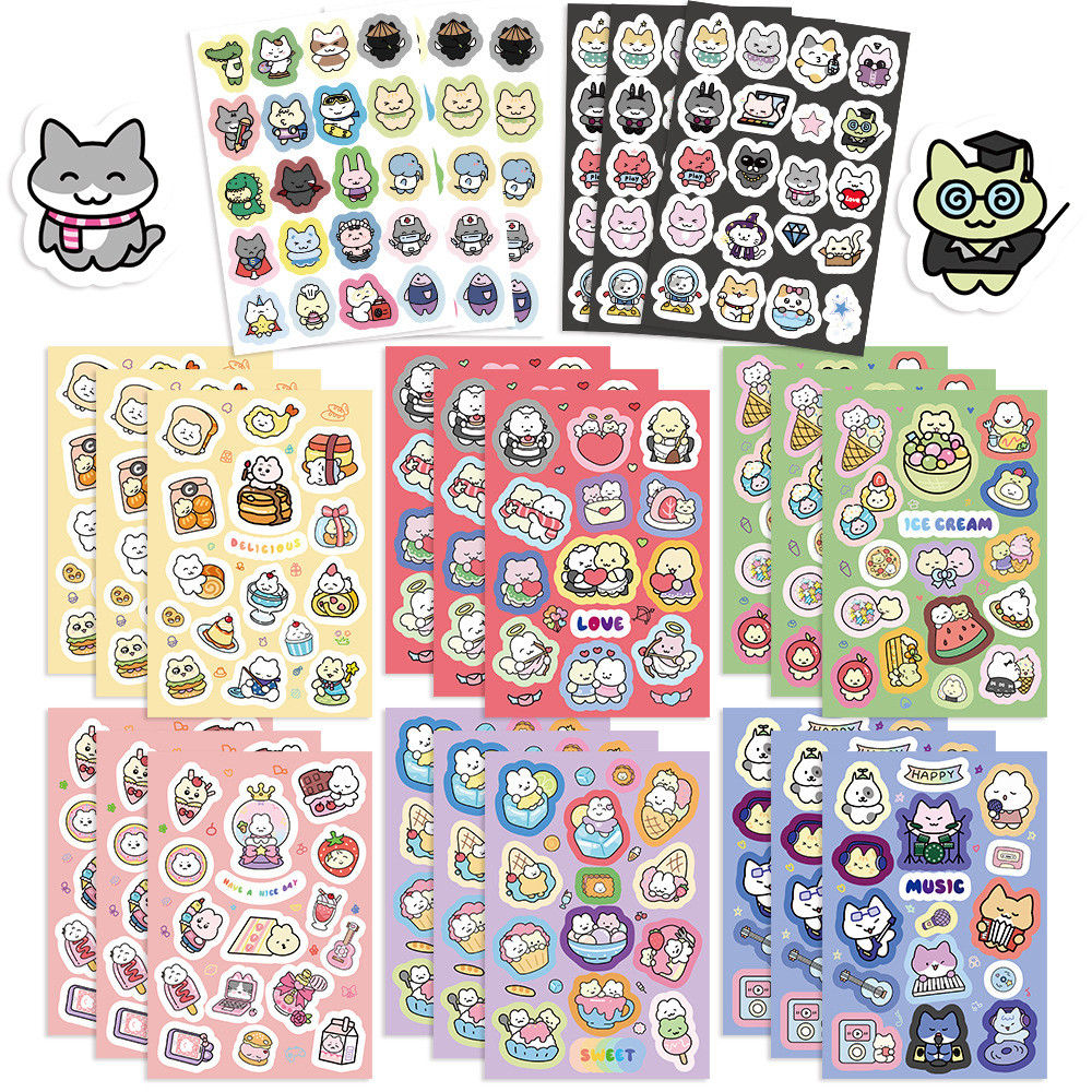 8Sheets cute CatsDIY Account Sticker Materials for Bicycle Hand Account Pencil C