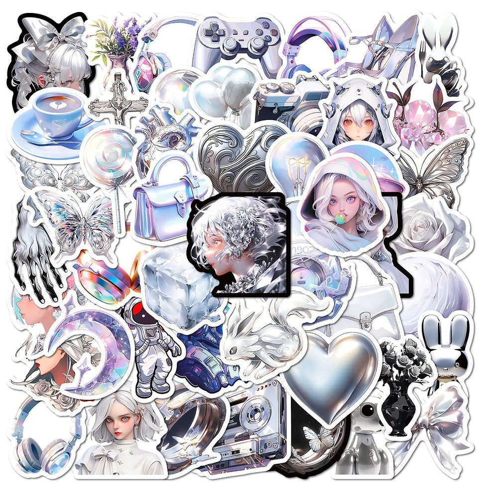 Thumbnail: 50Pcs Silver Decorative Stickers | Creative & Girly Heart Design Korean Ins Styl