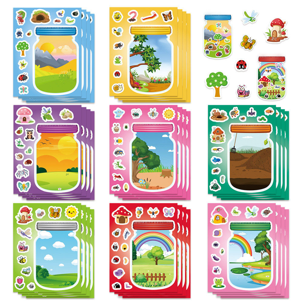 8 Pieces Cartoon Outdoor Bottle World Puzzle Stickers - Animal-Themed Kids' Educ