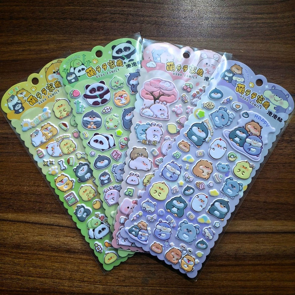 Thumbnail: Cute Animal Puffy Stickers 4-Pack – Kawaii Panda & Friends Decals for Scrapboo