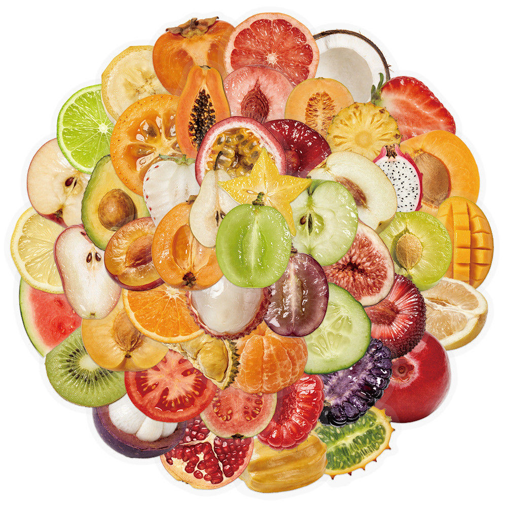 50Pcs New Fruit Cut Transparent PET Stickers for Phone Case Cup Notebook iPad DI