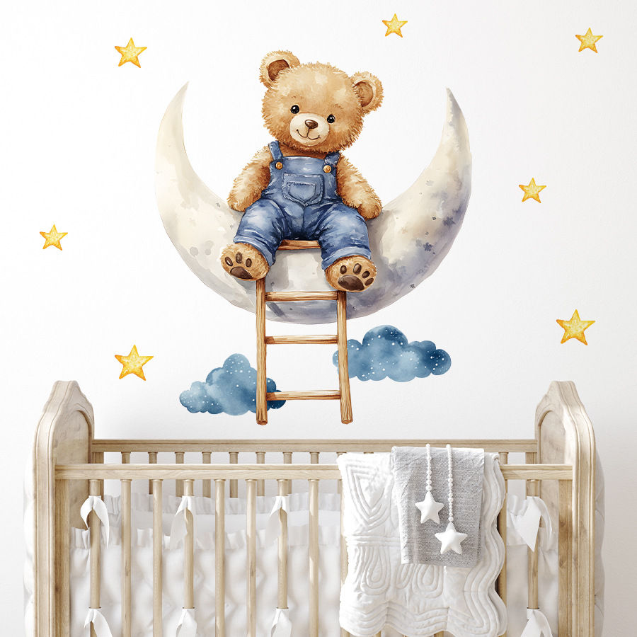 Thumbnail: 1pcs PVC Removable Wall Stickers for Kids Room Baby Home Decor Cartoon Moon Bear