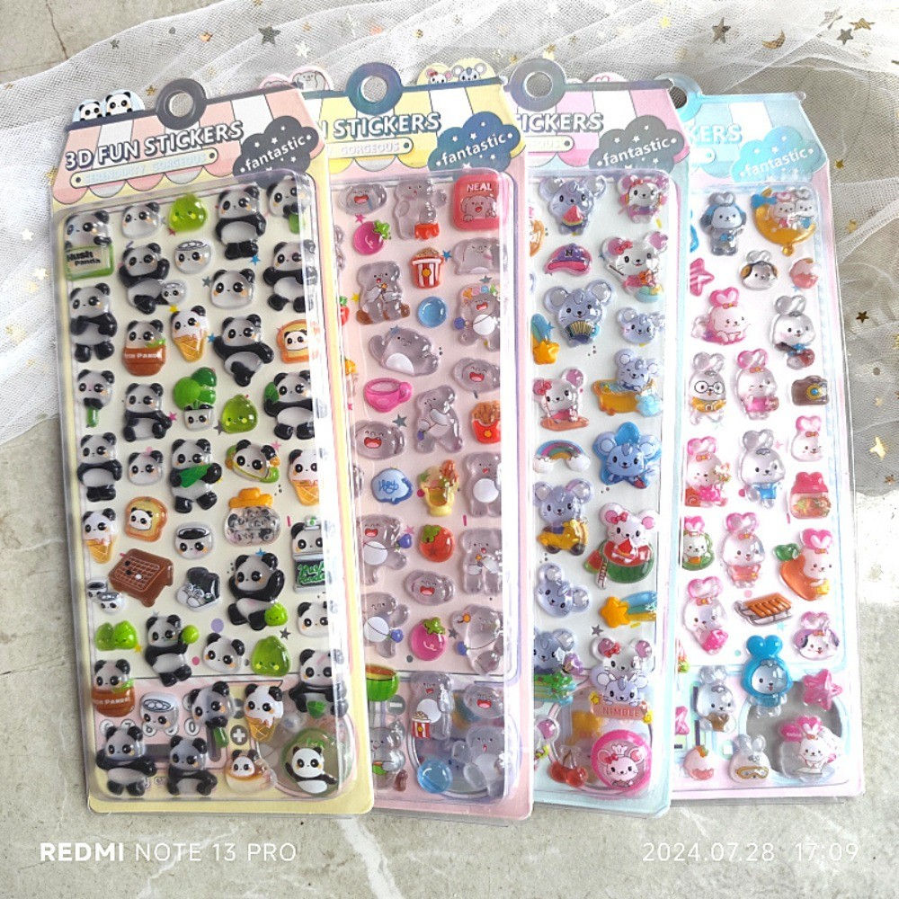 4-Piece 3D Embossed Crystal Animal Fun Stickers - Decorative Decals for Kids, No