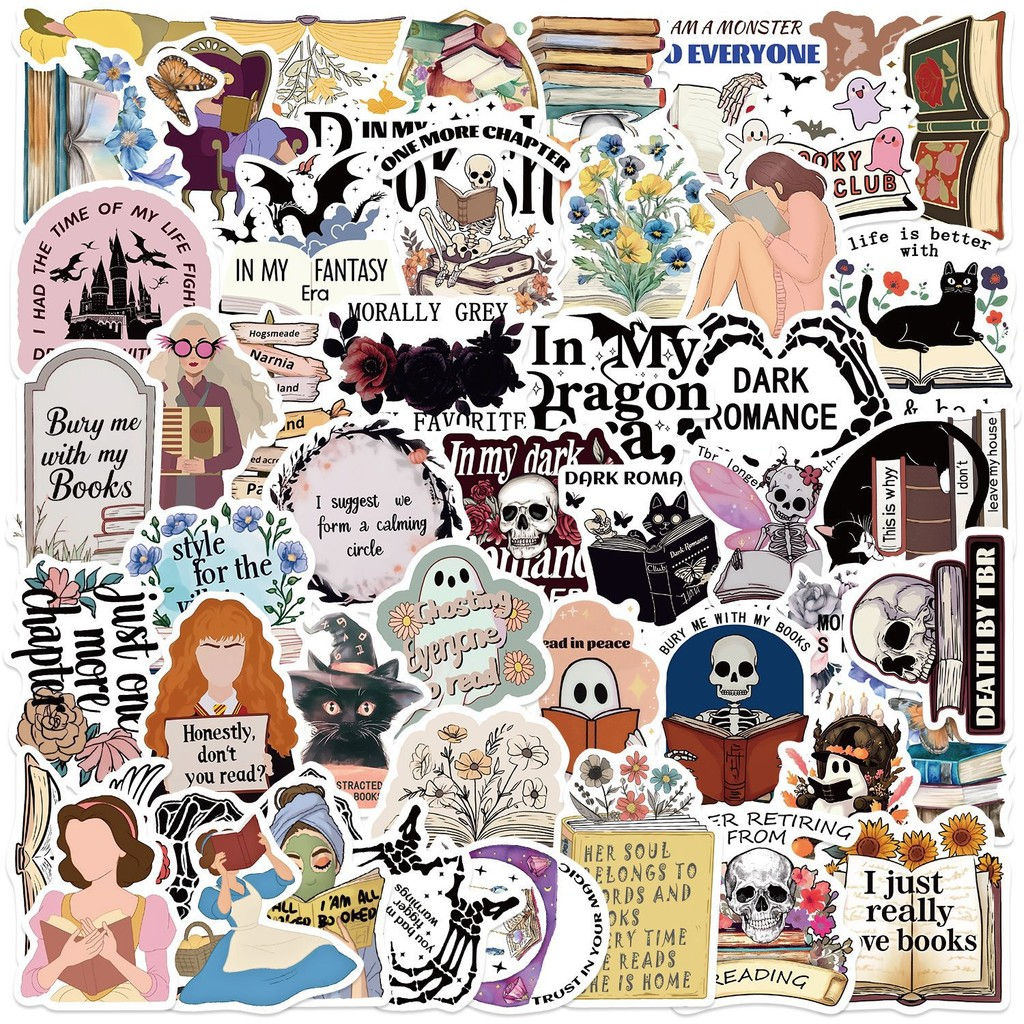 50Pcs Cartoon Bookish Graffiti Stickers - Waterproof DIY Decor for Guitars, Note