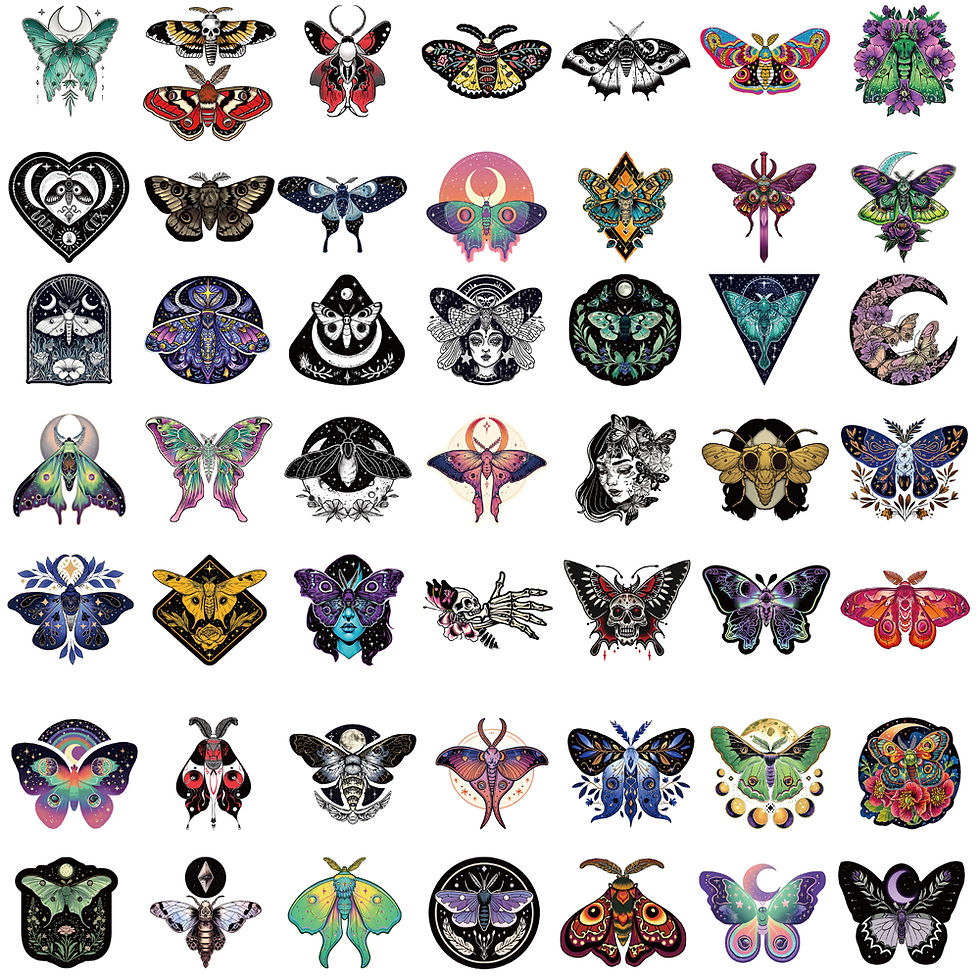 Thumbnail: 50PCS The Moon and Moth Print Stickers Notebook Aesthetic Laptop Luggage Coffee 