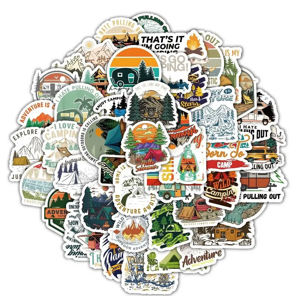 Thumbnail: 60Pcs Outdoor Camping Style A Sticker Set - Adventure Decor for Journals & Gear 