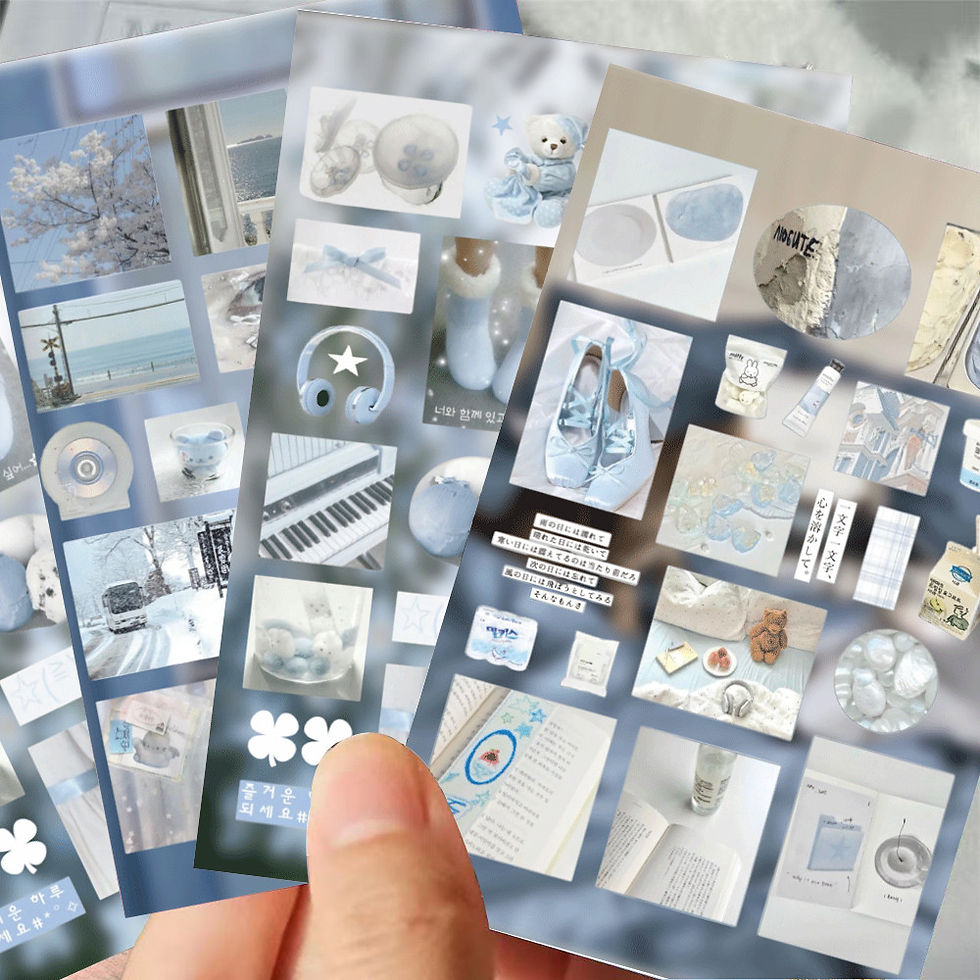 Thumbnail: 8 Pieces Blue Series Stickers - Fresh Decorative Decals for Handbooks, Phone Cas