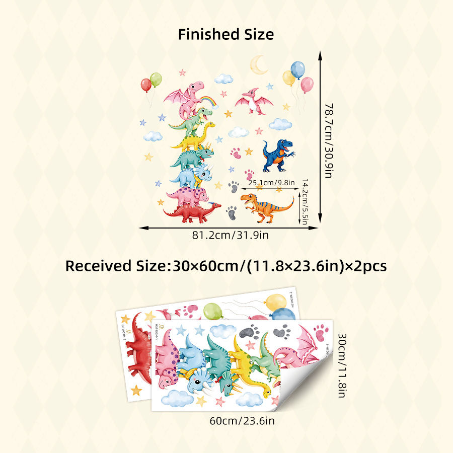 Thumbnail: Dinosaur Wall Decals, Dino Balloon Wall Stickers, Stars Wall Decor for Boy Girl 