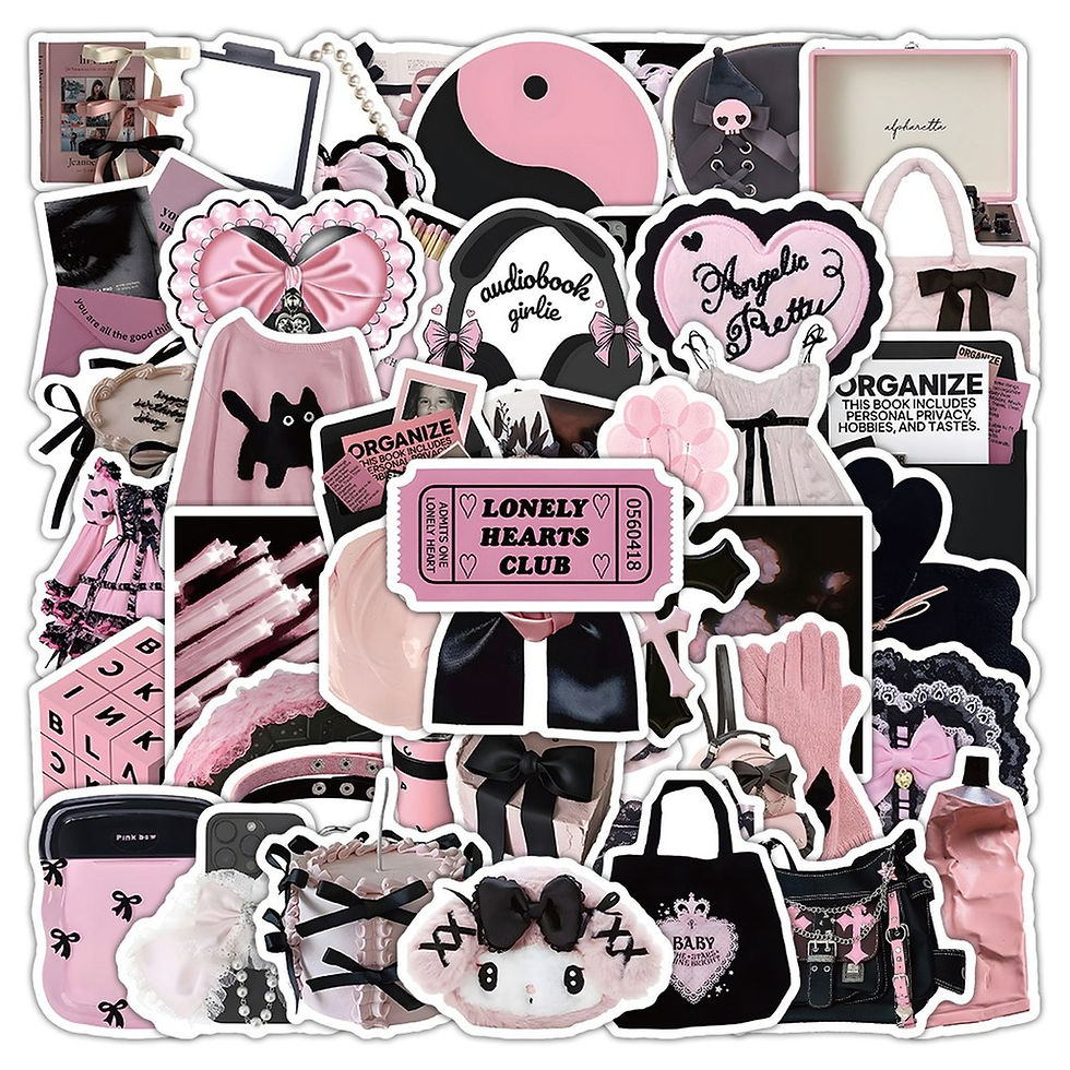 Thumbnail: 54pcs Black & Pink Minimalist Doodle Stickers | Instagram-Designed Waterproof De