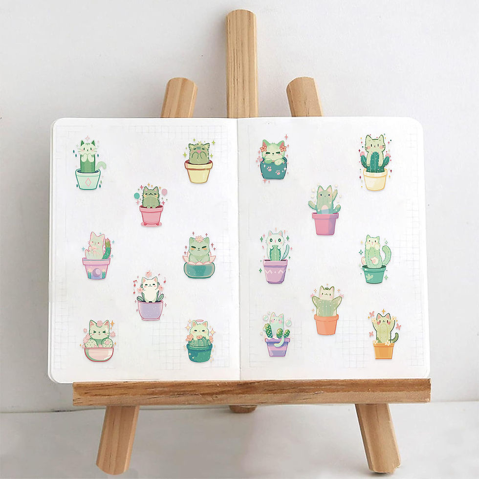 Thumbnail: 50/100PCS Cartoon Cat Cactus Sticker Pack Waterproof Transparent PET Booklet Dec