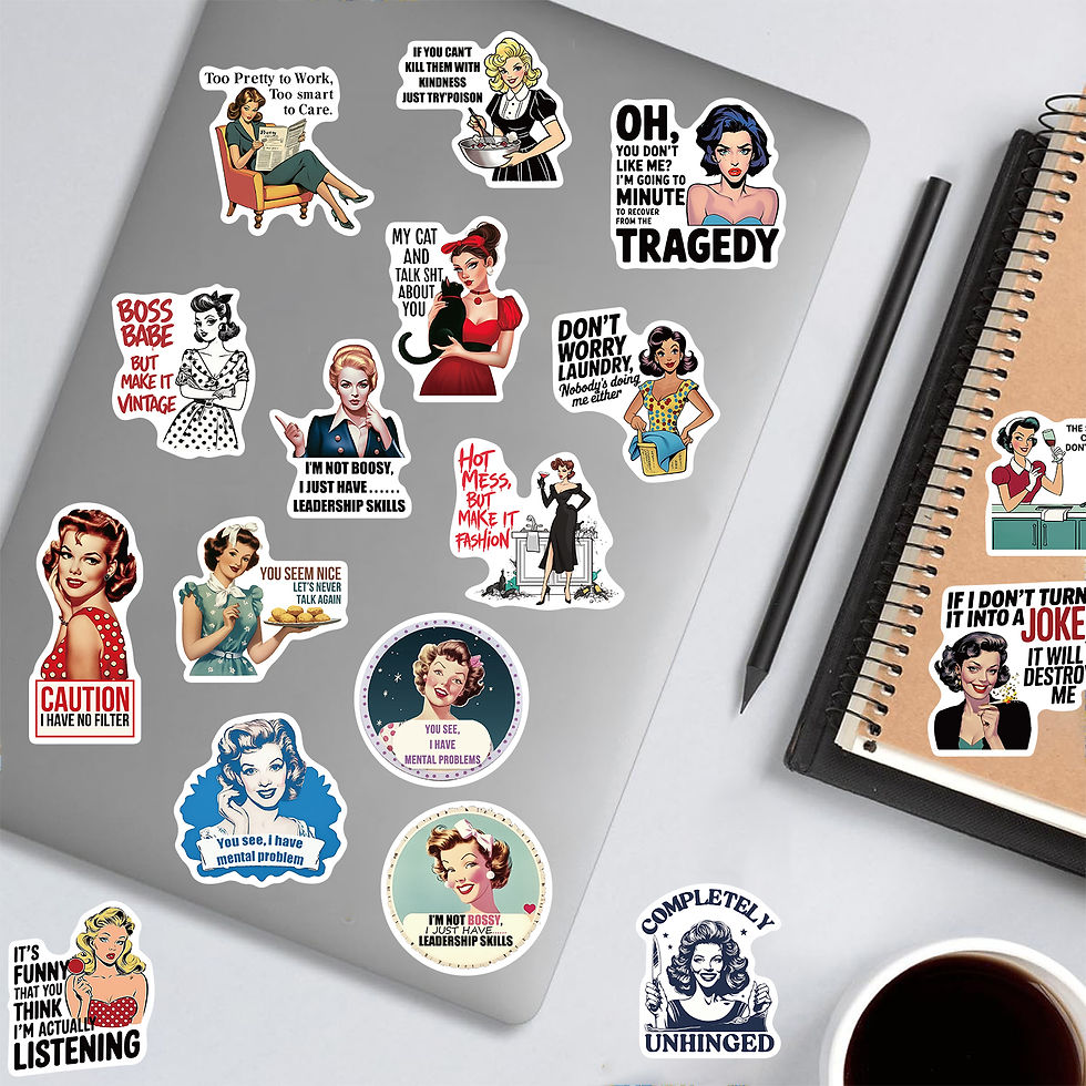 Thumbnail: 50PCS Retro 80s Woman Sarcastic Housewife Print Sticker Aesthetic Scrapbooking G