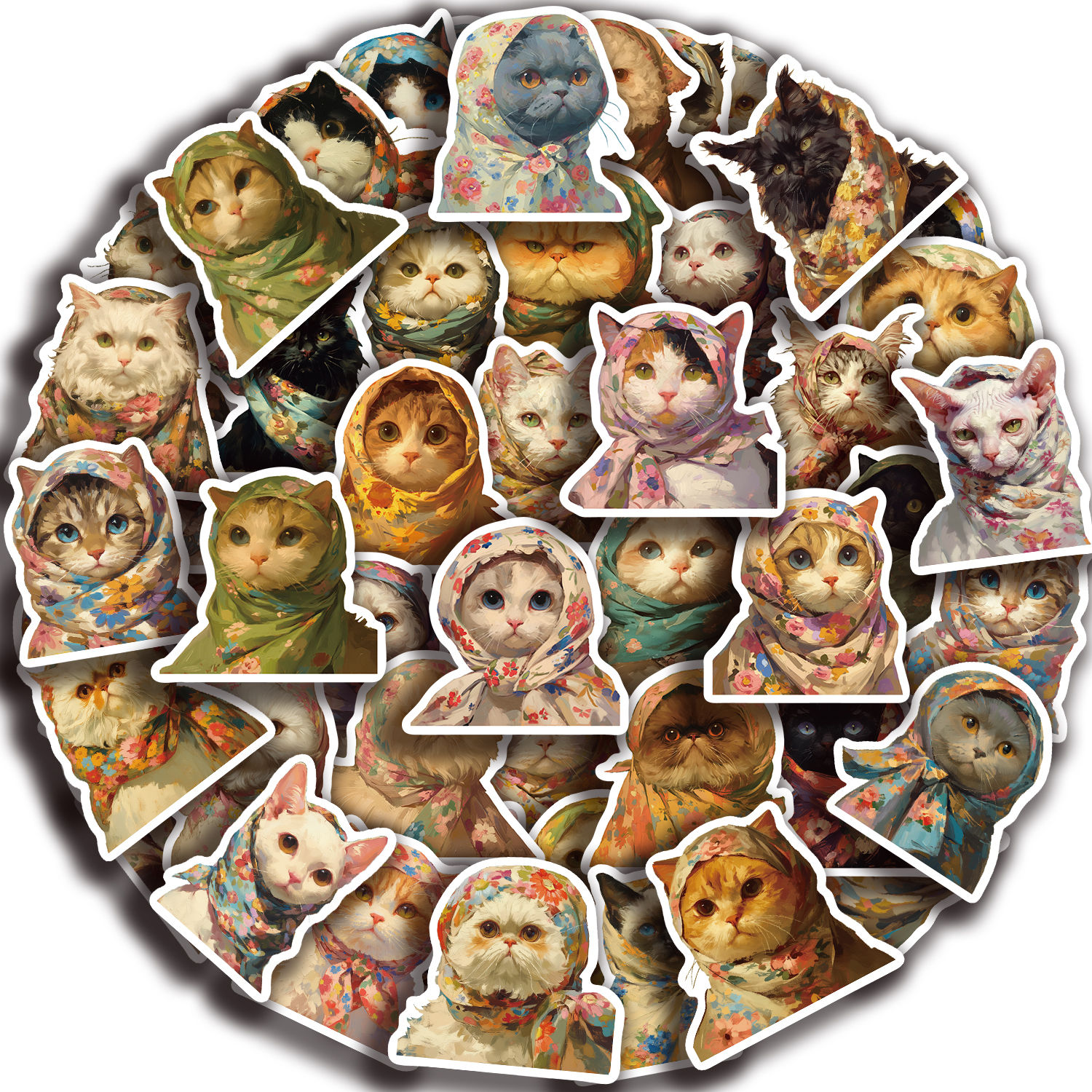 50pcs Kawaii Animals Cat Meme Sticker Sticky Aesthetic Decorative Scrapbook Cute