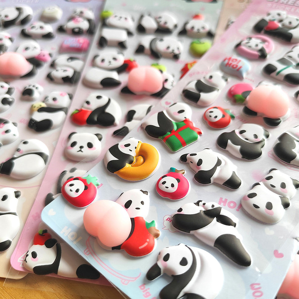 Thumbnail: 4-Piece Panda Stress Relief Stickers - 3D Embossed Decor for Planners, Crafts & 