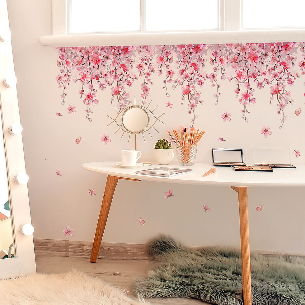 Thumbnail: New Creative Pink Rattan Flower Removable Stickers Room Bedroom Wall Beautificat