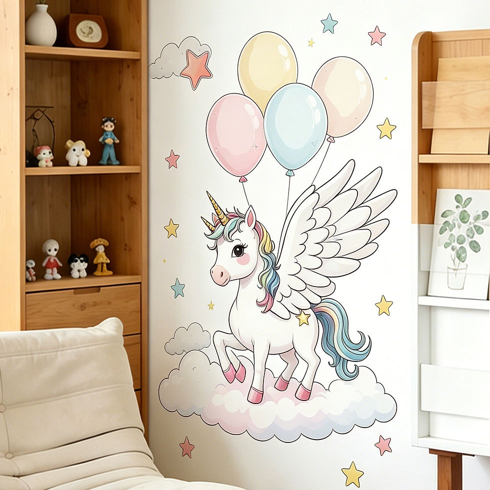 Thumbnail: Cute cartoon unicorn, cloud, star, children's room, bedroom, home decor, self-ad