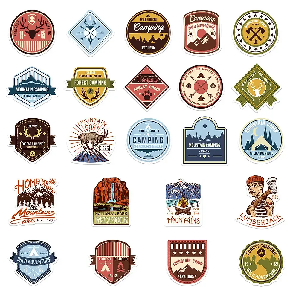 Thumbnail: 48-Piece Stylish Outdoor Camping Stickers - Waterproof DIY Decor for Notebooks, 