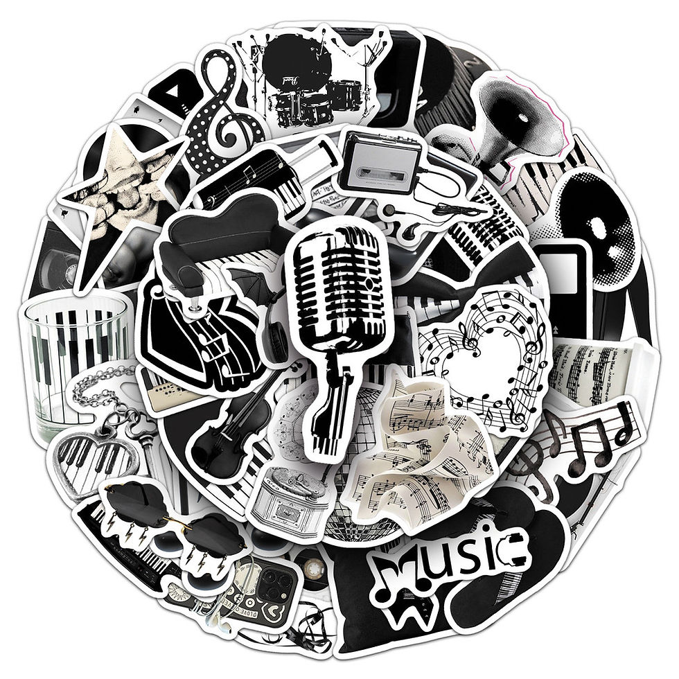 Thumbnail: 50-Pcs Black & White Music INS-Style Stickers - Waterproof Creative Decals for P
