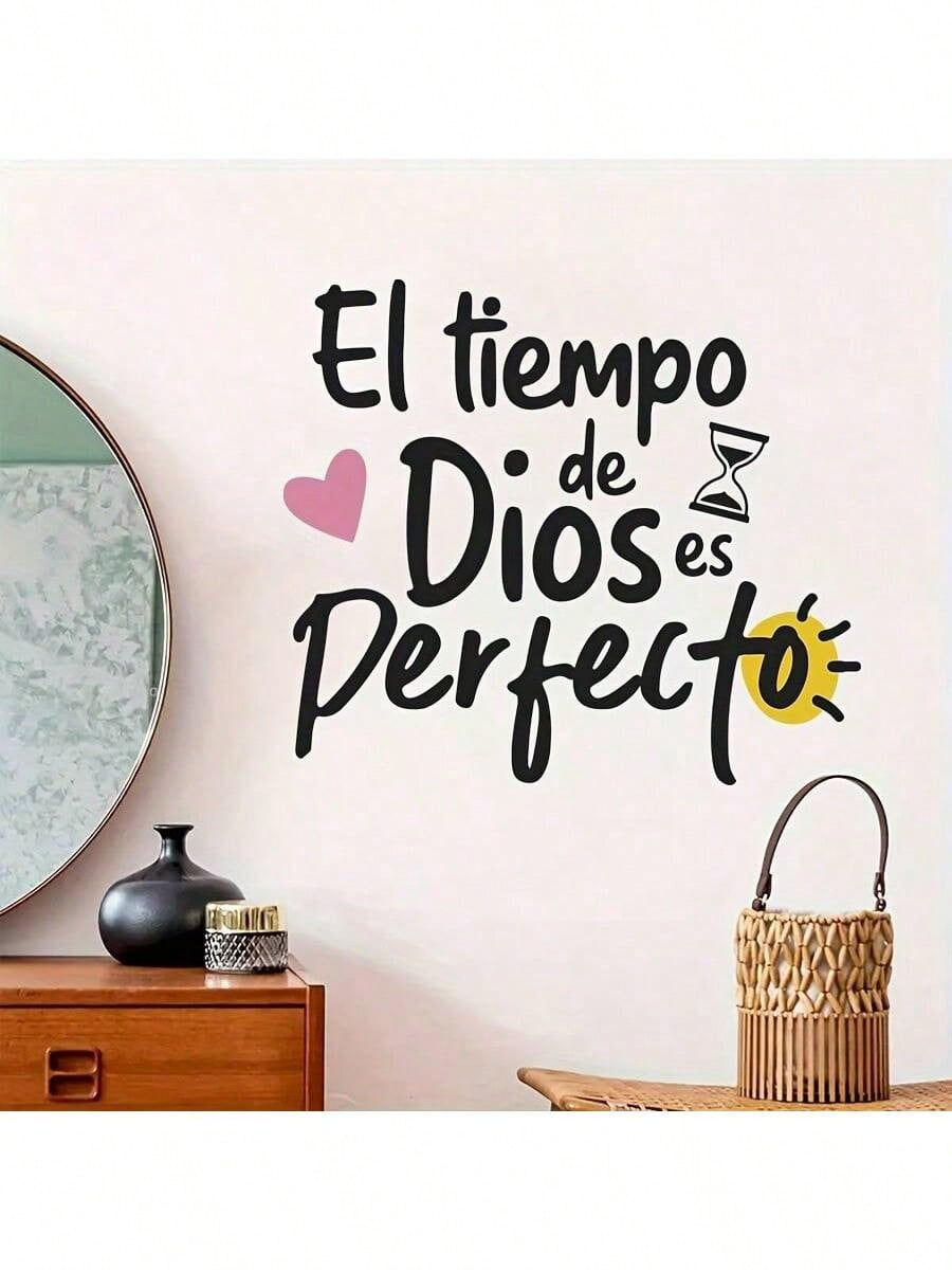 Thumbnail: 1pc PVC Spanish Inspiring Quote "El Dios Del Tiempo Perfecto"Art Wall Stickers R