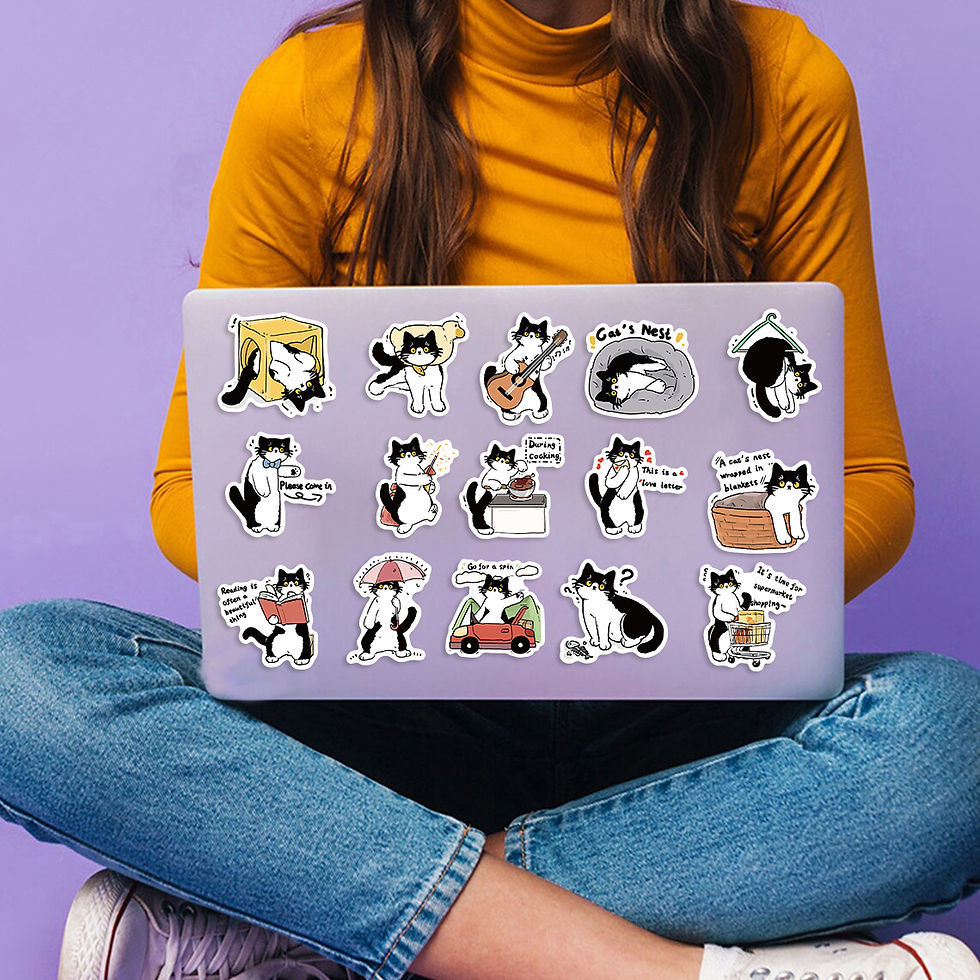 Thumbnail: 50PCS Cute Cow Cat Stickers Vinyl Waterproof Funny Cats Decals for Water Bottle 
