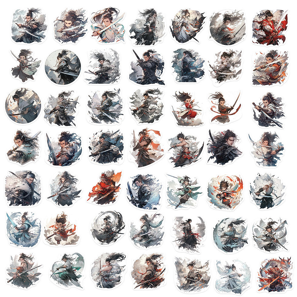 Thumbnail: 50-Piece Unique Ancient-Style Young Swordsman Stickers - Original Non-Infringing
