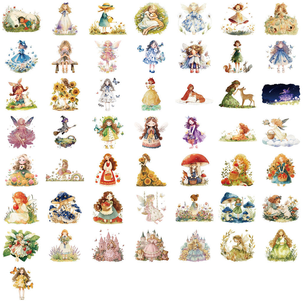50Pcs Clear Cartoon Fairy Tale Princess Stickers Waterproof Transparent PET Deca