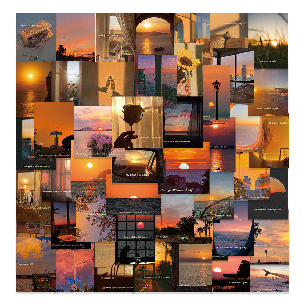 60-Sheet Sunset & Twilight Aesthetic Stickers - Waterproof PET Decals for Journa