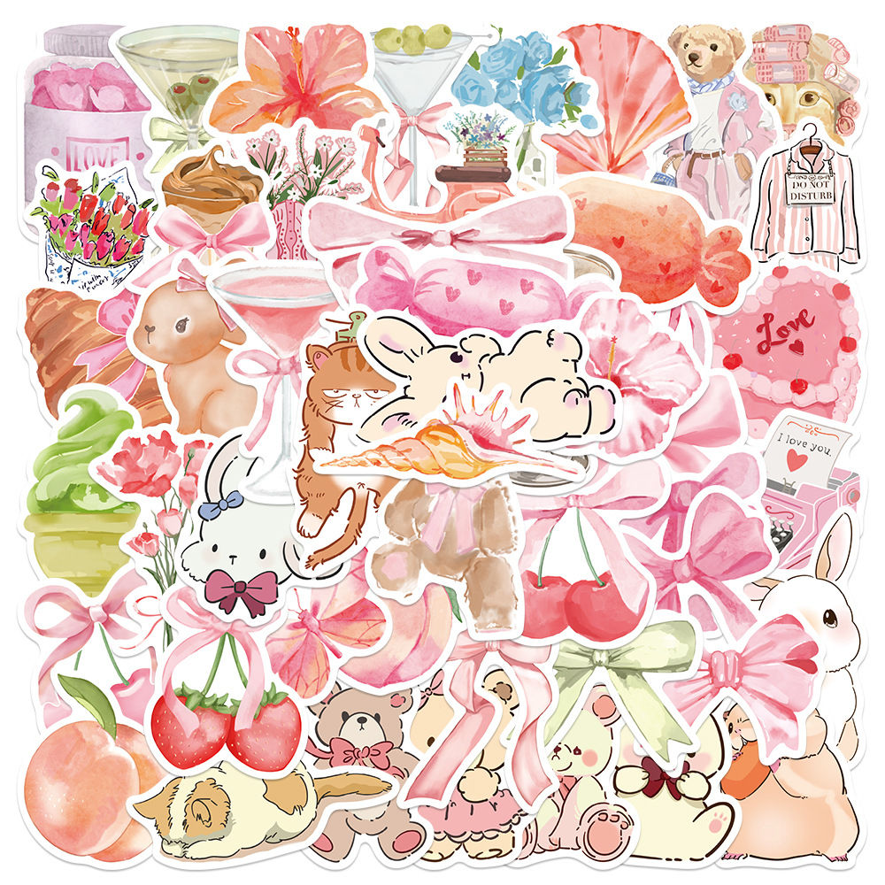 50 Sheets PinkFun Stickers | New Arrival Cartoon Style Decals for Laptop, Luggag