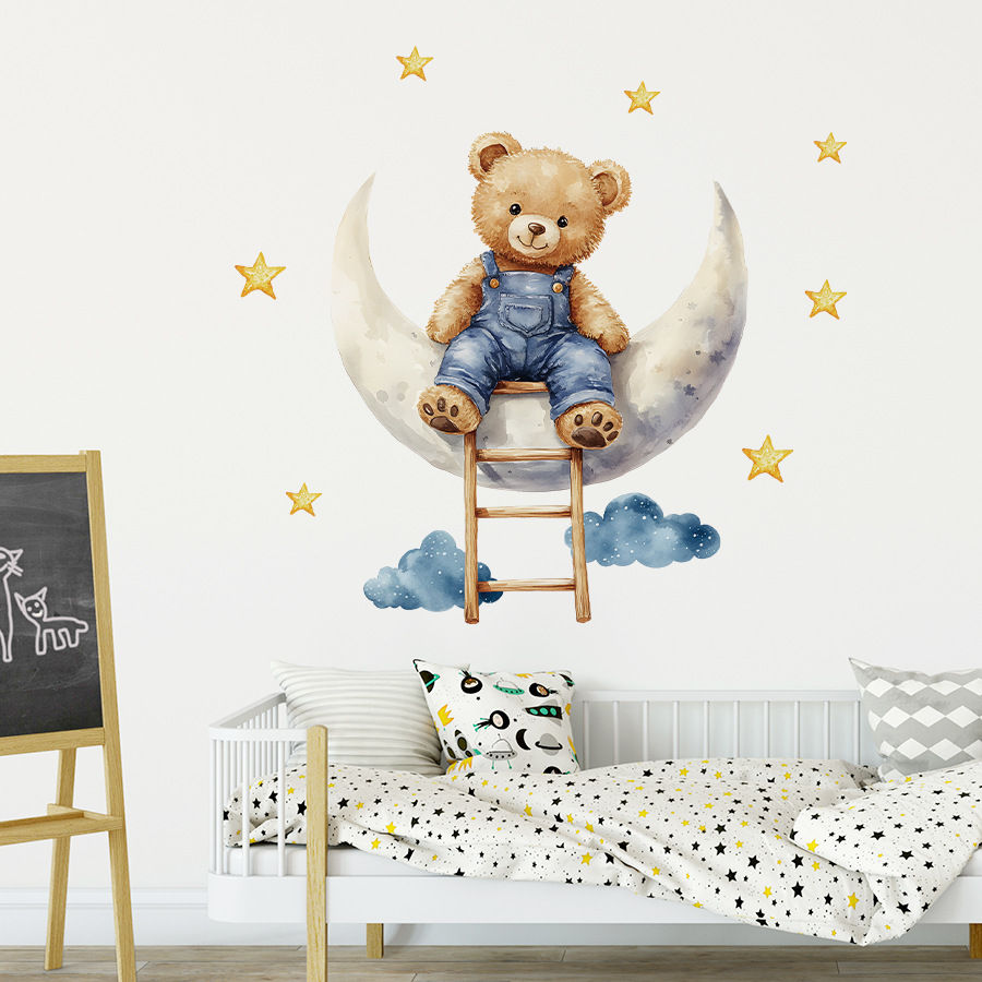 Thumbnail: 1pcs PVC Removable Wall Stickers for Kids Room Baby Home Decor Cartoon Moon Bear