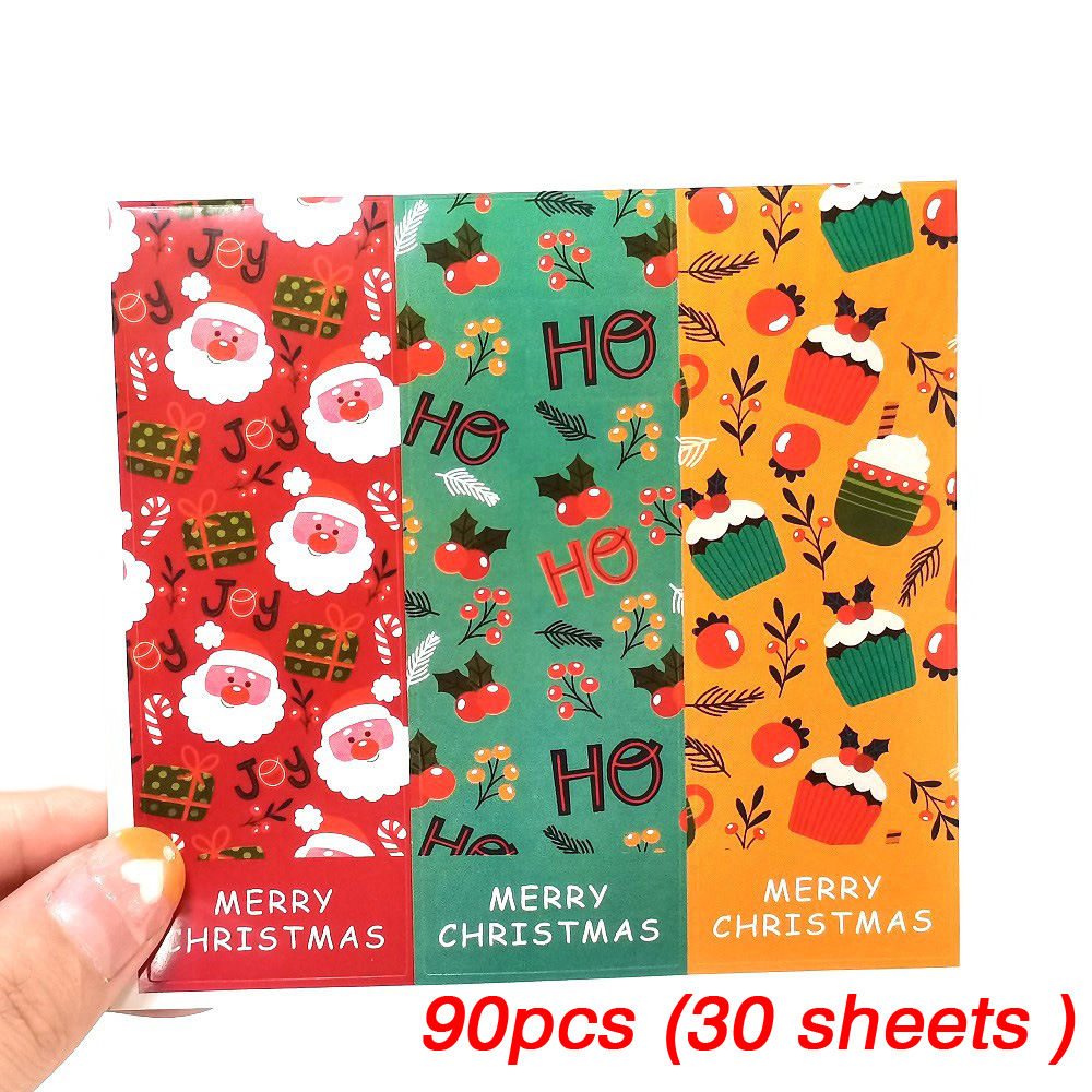 90Pcs 3cm*9cm Merry Christmas Rectangle Santa Claus Gift Decorative Package Stic