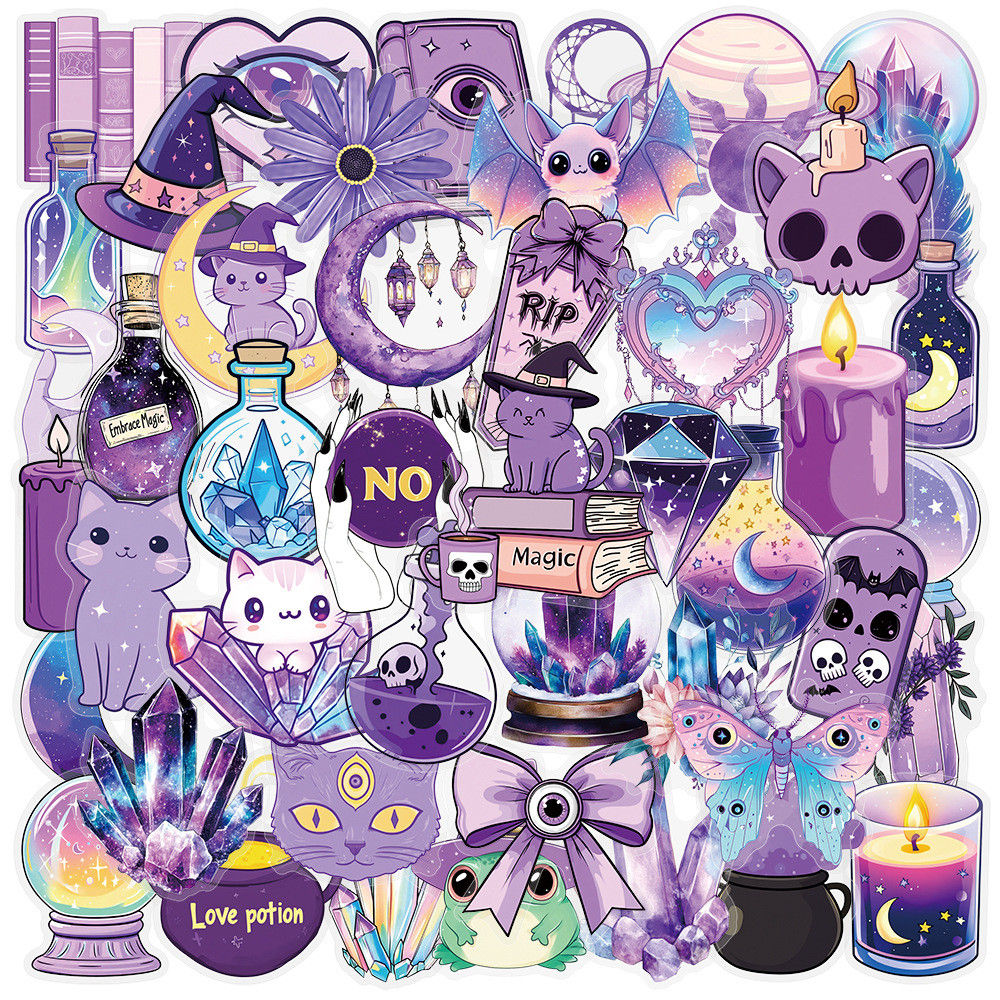 50PCS Transparent Laser Gothic Witch Stickers - Creative Decals for Tablets Phon