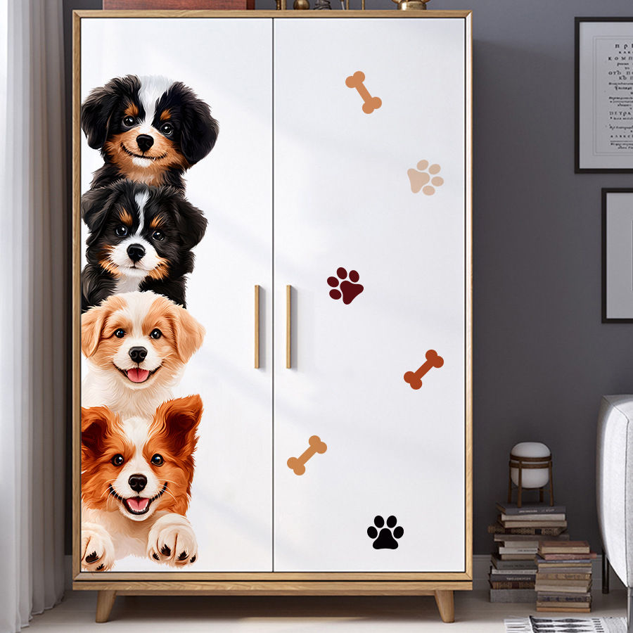 Thumbnail: Cartoon Cute Animals Removable Door Stickers Kids Room Decor for Bedroom Home De