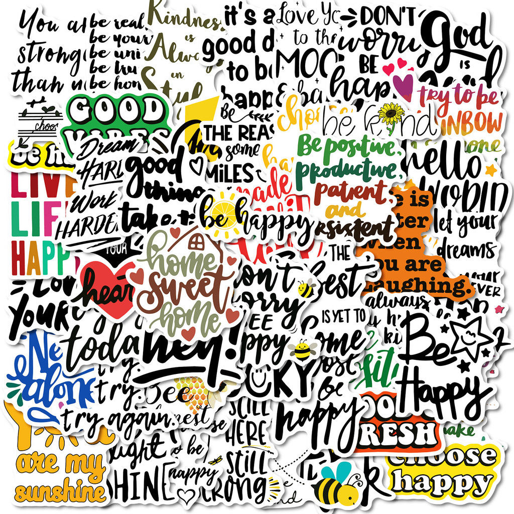 50PCS Fun English Phrase Stickers - PP Material Waterproof Non-Repeat Decor Deca