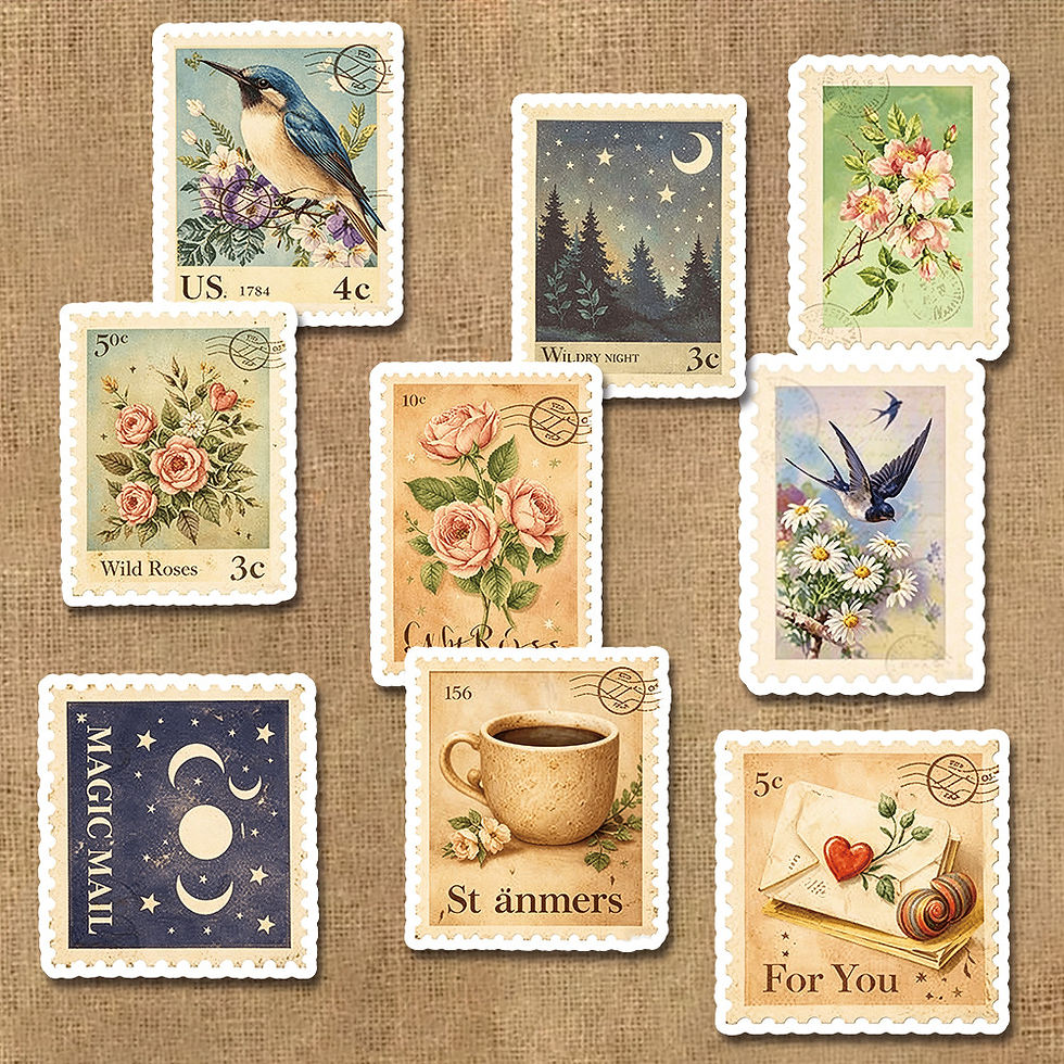 Thumbnail: 50Pcs Vintage Stamp Style Stickers Retro Postage Aesthetic Decals for Journal DI