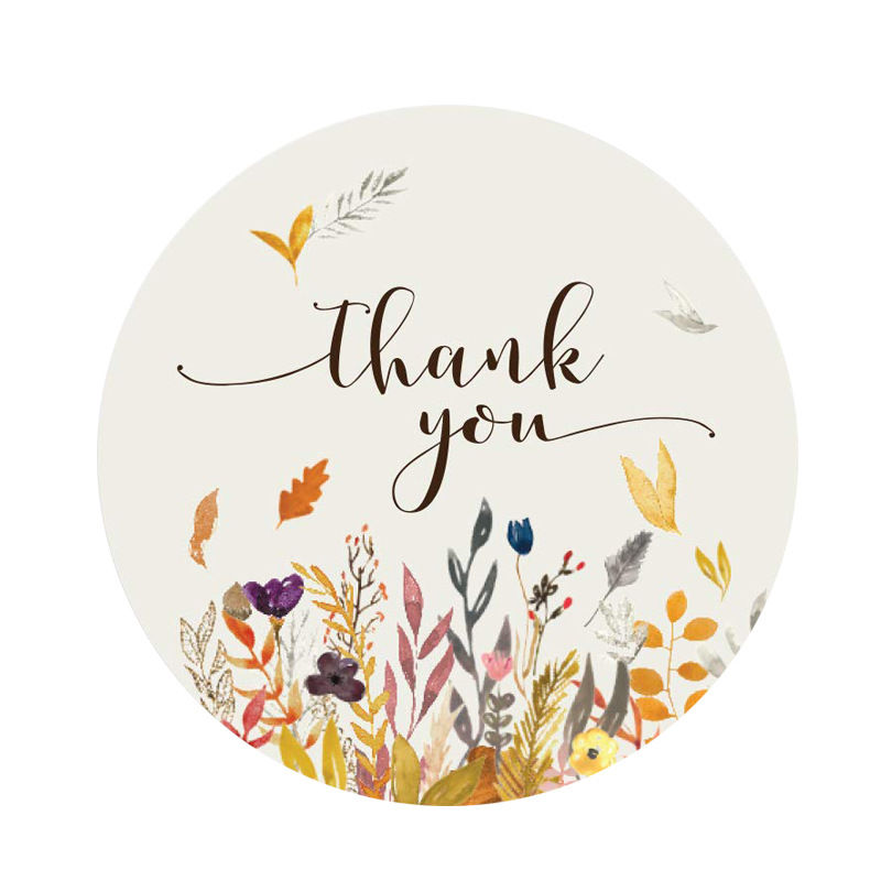 Thumbnail: 100-500 Pieces / Roll 4 Kinds Of Flowers Thank You Stamp Sticker Clip Christmas 
