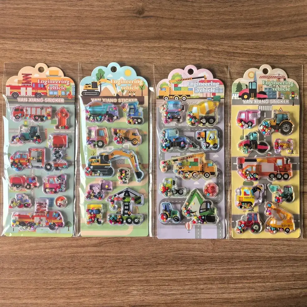 Thumbnail: 4Pack Colorful Construction Vehicle Shaker Stickers - Fun Sparkly Engineering Ve