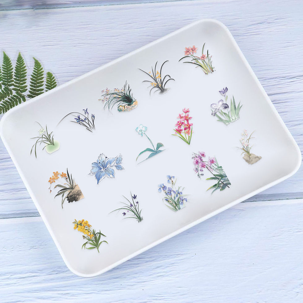 Thumbnail: 50PCS Transparent INS Orchid Grass Sticker Pack - Waterproof PET for Scrapbookin