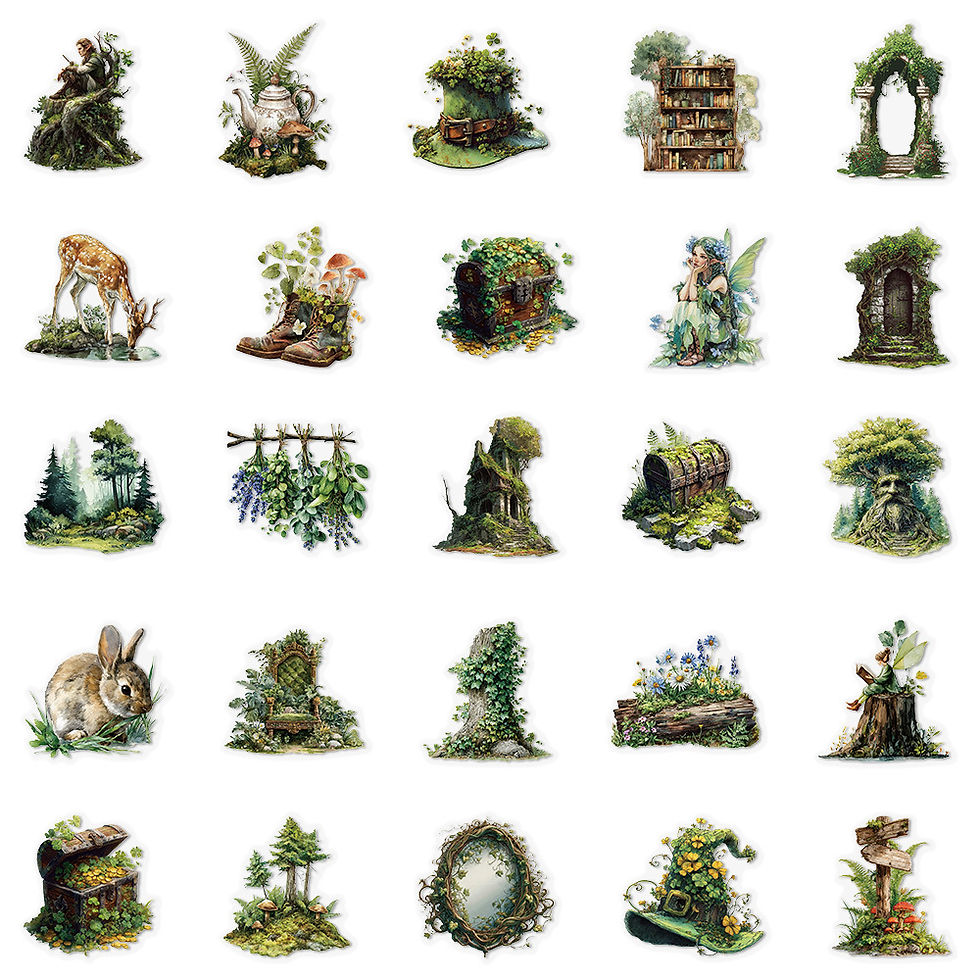 Thumbnail: 50-100PCS Transparent Forest Theme Green Series Decorative Graffiti Stickers DIY