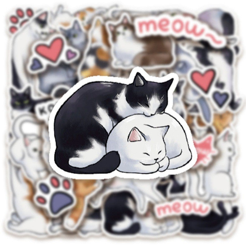 Thumbnail: 50Pcs Cartoon Cat Graffiti Stickers - Waterproof Decals for Water Bottle/Luggage