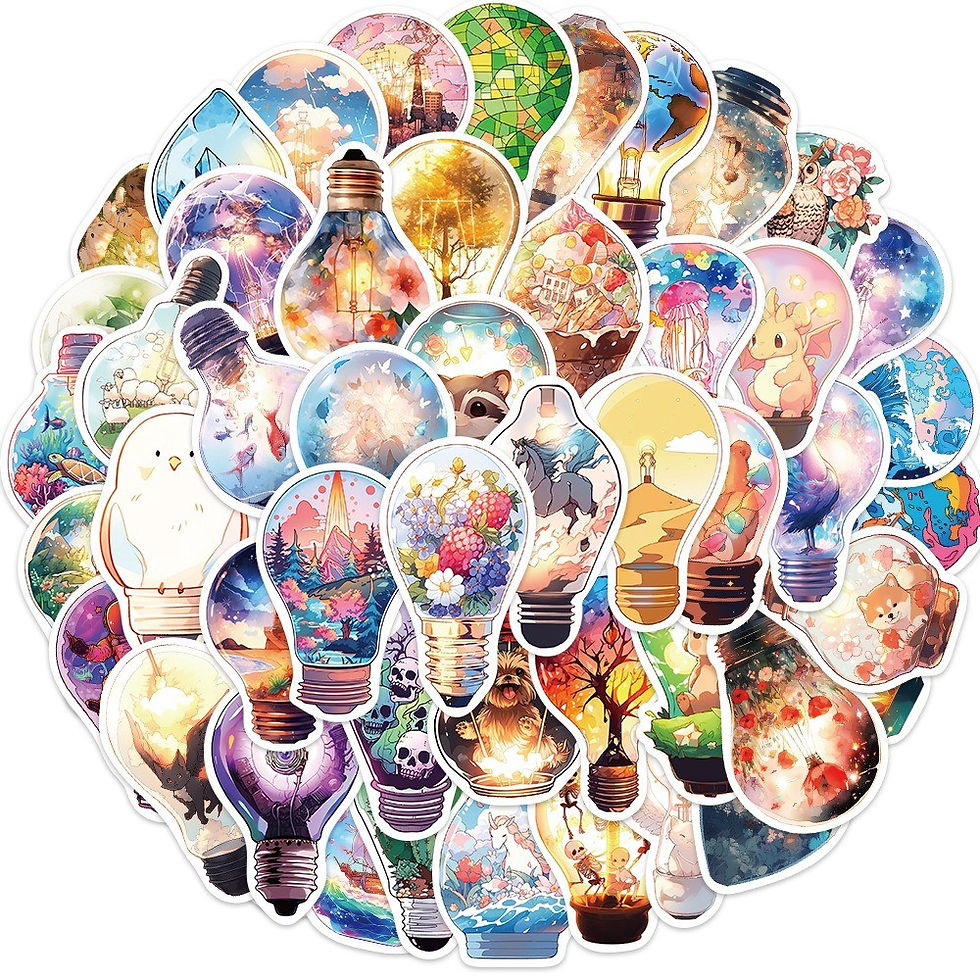 Thumbnail: 50-Piece Original Light Bulb World Stickers - DIY Waterproof Decor for Guitars, 