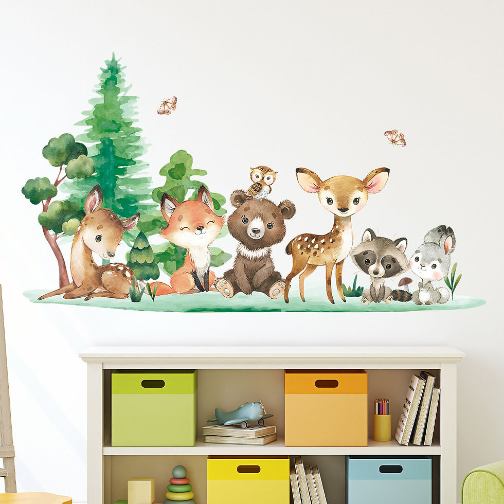 Thumbnail: Forest Animals Theme Bear Deer Rabbit Children's Wall Stickers for Kids Room Bab