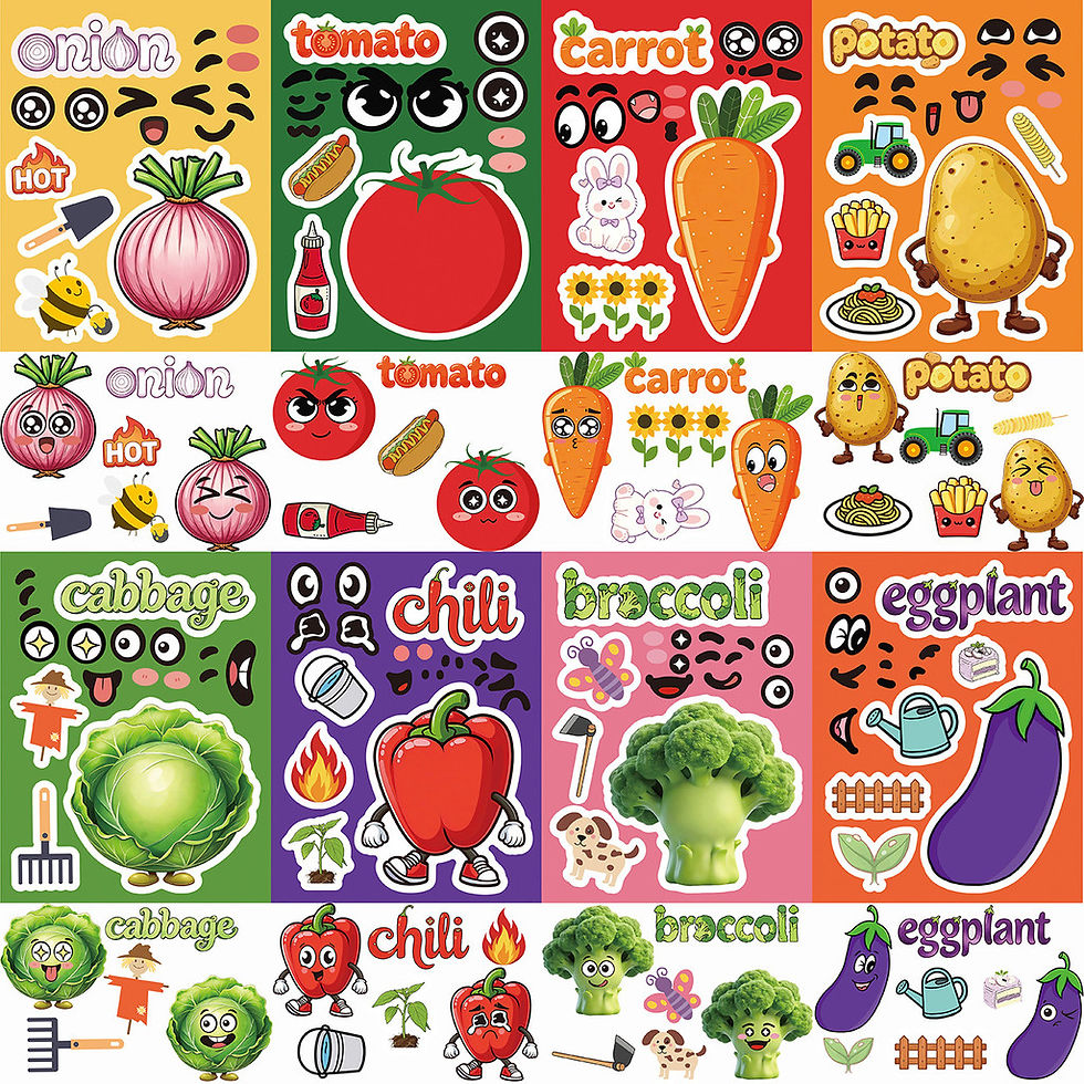 Thumbnail: 8 Sheets Make Face Cute Cartoon Vegetable Stickers Waterproof DIY Decor for Kids