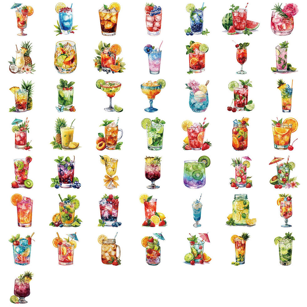 Thumbnail: 50Sheets Summer Drink Stickers Waterproof PET Stickers for Phone Case Skateboard