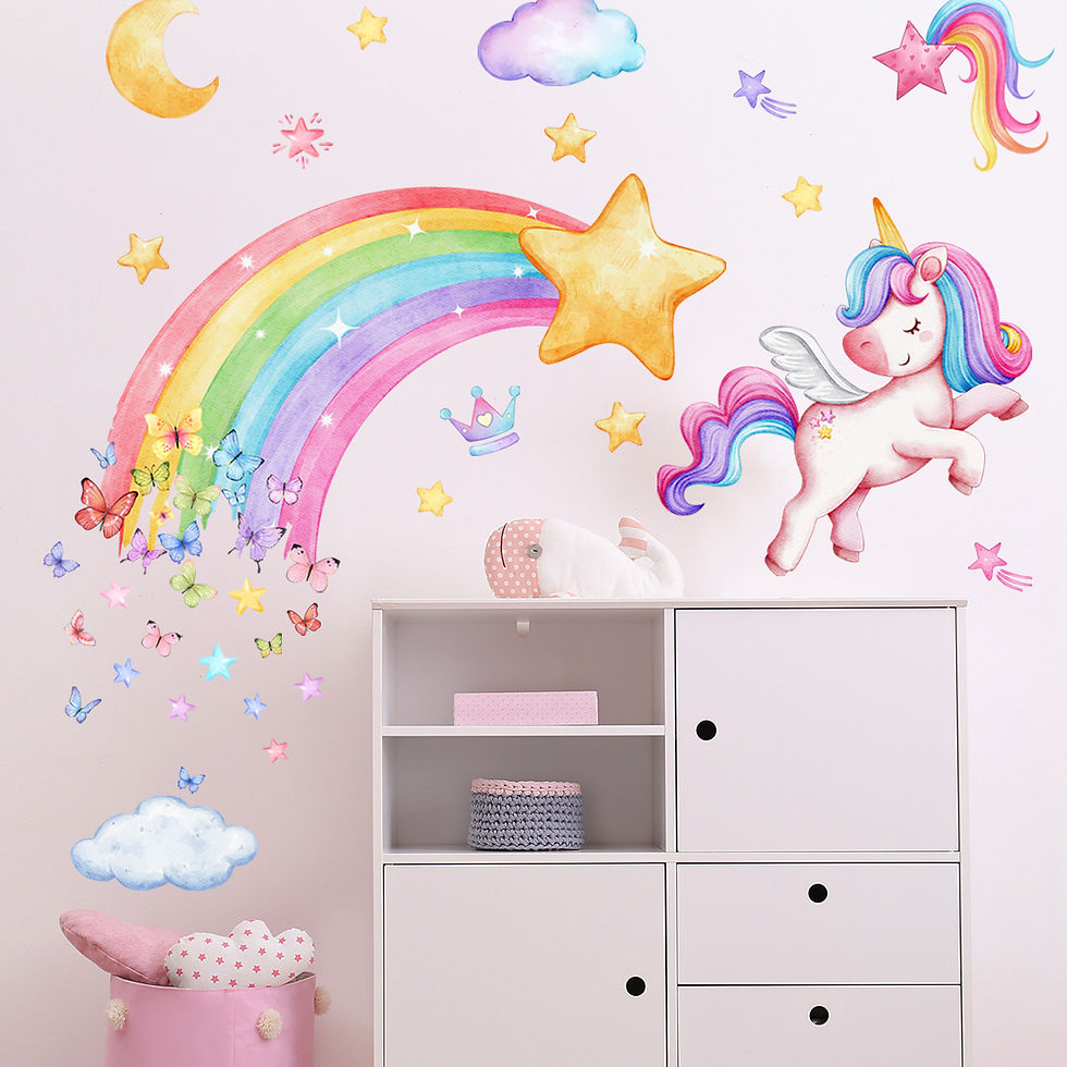 Thumbnail: Rainbow Unicorn Wall Stickers For Children's Room Kids Bedroom Girl Room Decor W