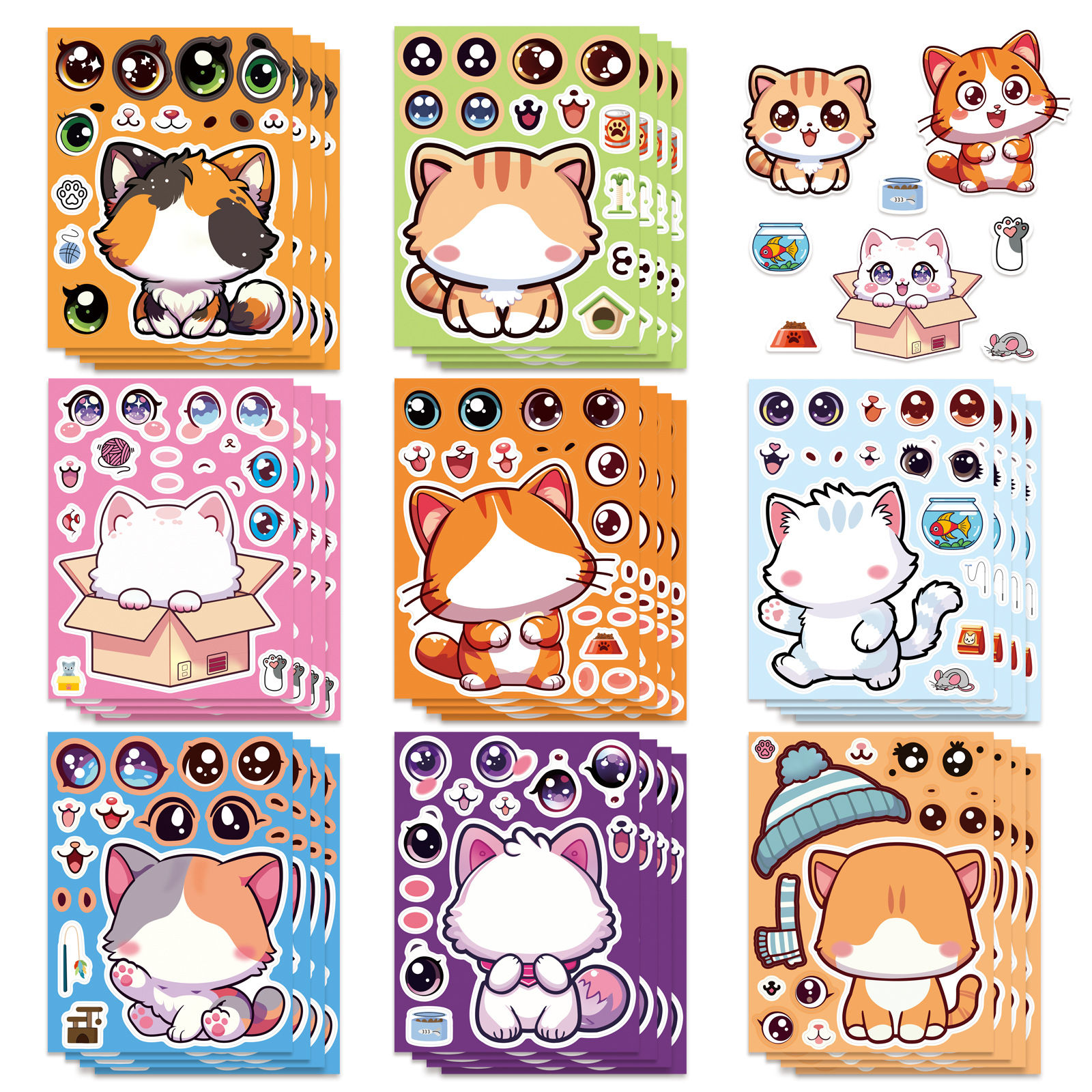 8/16/24PCS Cute Cat Stationery Notebook Stickers Cartoon Festival Gift Decoratio