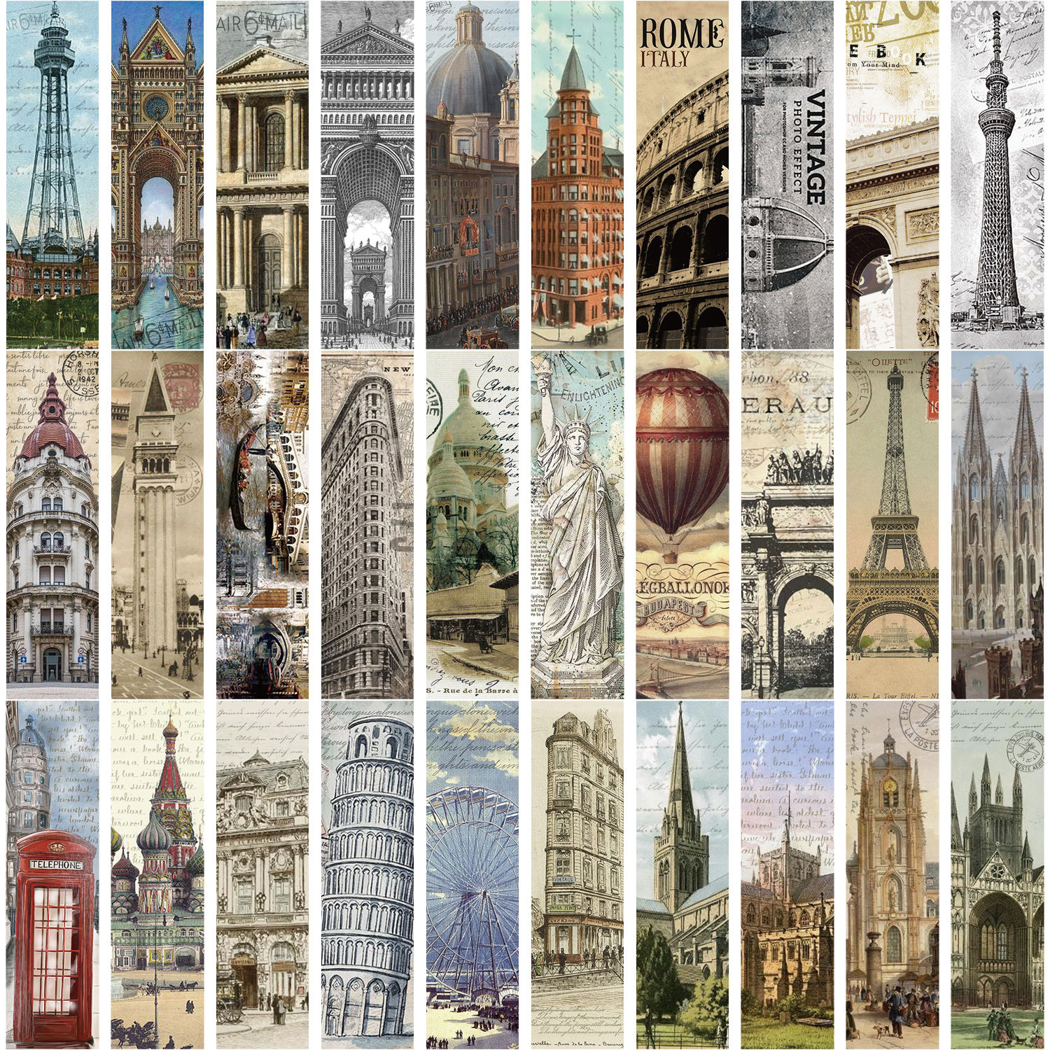 30pcs World Classic Architecture Bookmarks European and American Retro Style Rea