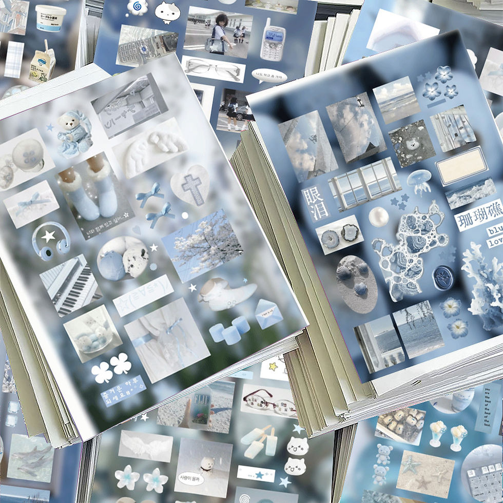 Thumbnail: 8 Pieces Blue Series Stickers - Fresh Decorative Decals for Handbooks, Phone Cas